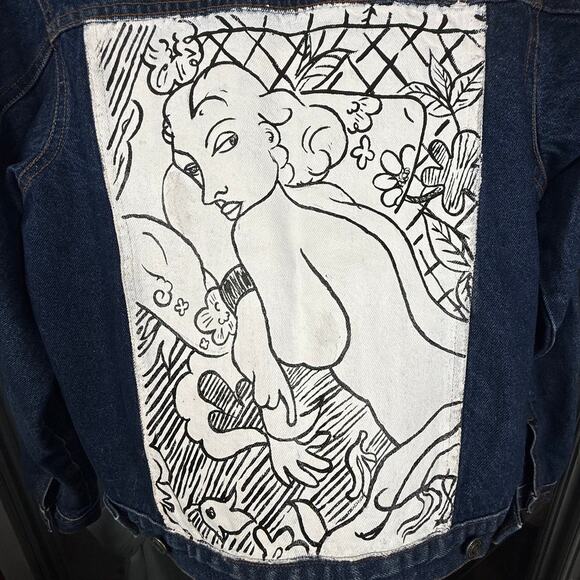 RARE OOAK H. Matisse Inspired Hand Painted Art To Wear Denim Jacket Womens Sz 14 - Picture 4 of 14